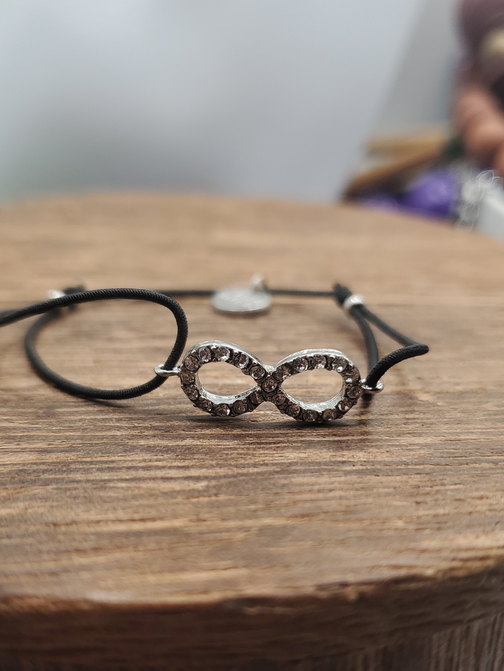 Infinity Crystal  Peace Cord Bracelet - Black B3505